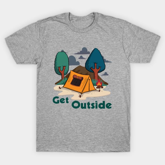 Get Outside - Camping Tent Outdoors Mountains T-Shirt by OldPineTees